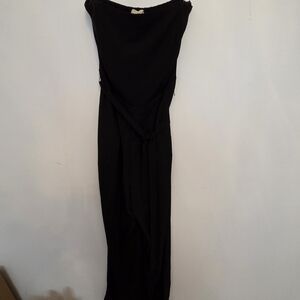 LOFT Black Strapless Wide-Leg Jumpsuit with Waist Tie